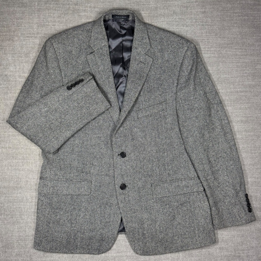 Vintage Lauren Ralph Lauren Mens 42S Wool Herringbone Blazer Grey Sport Coat